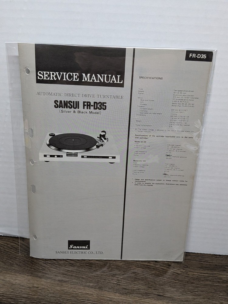 Sansui FR-D35 Turntable Service Manual Vintage Original Paperwork Repair