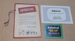 1952 Admiral DX-53 television Operating Instructions, Hangtag & Envelope