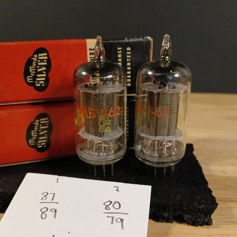 Matched Pair 1962 MS – Sylvania 6211 Audio Tubes Tested 87/89 and 80/79 min 55