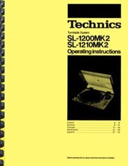 Technics SL-1200MK2 SL-1210MK2 Turntable OWNER’S MANUAL and SERVICE MANUAL