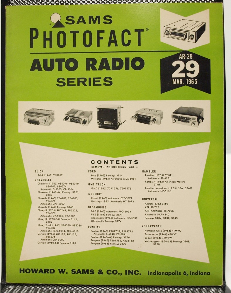 SAMS Photofact Auto Radio Service Data AR-29 OEM Manual Original March 1965