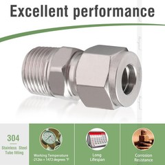 Stainless Steel 304 Compression Fitting 1/2 Tube OD x 1/2 NPT Male Coupler