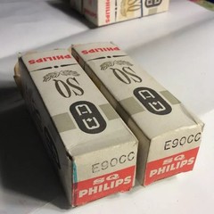 (2) E90CC PHILIPS MINIWATT SQ Akin to E80CC and 6211 Duo Triode Long Box Plate
