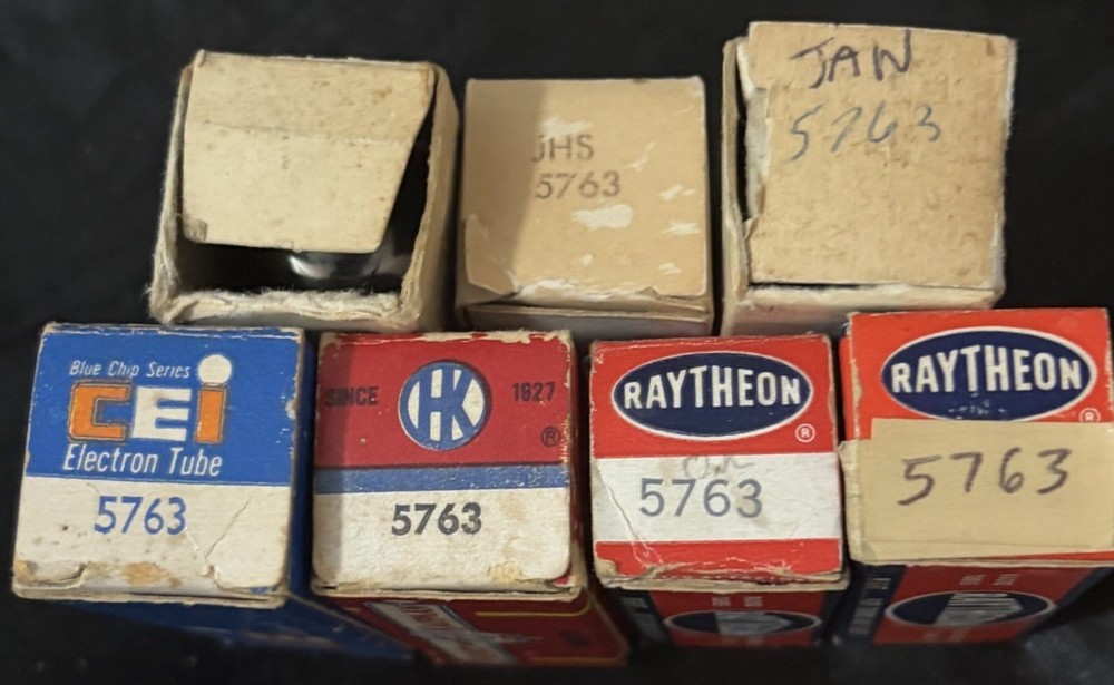 Lot/7 5763 Matched RCA GE Sylvania JAN Electron Beam Power Tetrode Tubes Vintage