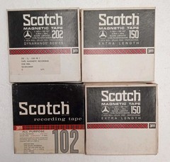 Untested lot of 4 Scotch Magnetic Tapes 7″ reel 1/4″ 150 102 202