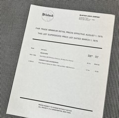 MCINTOSH MAC 1900 & L19WVO MINIMUM RETAIL PRICES EFFECTIVE AUGUST 1975 – J01049