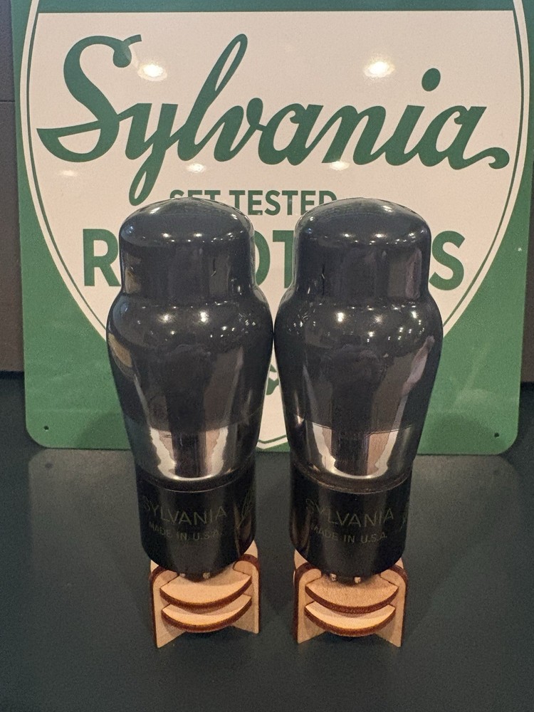 Pair Sylvania 6F6G Grey Glass ST Bottle Chrome Bottom Tubes 539C TESTED ANOS 🎵