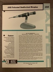 Vtg Original Altec 684B Professional Omnidirectional Microphone Spec Sheet (A3)