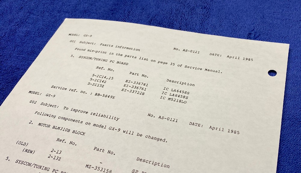 AKAI HX-M7R AND GX-9 1984 AND 1985 ORIGINAL SERVICE MANUAL REVISION M861x