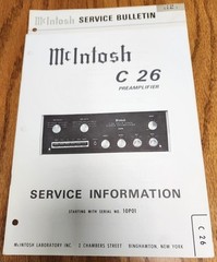 McIntosh C26 Preamplifier Service Information & Bulletin – Original