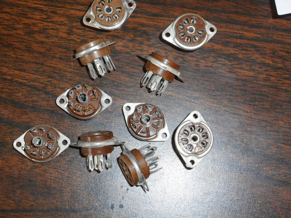 LOT OF 10 Vacuum Tube Socket 7 Pin Brown PHENOLIC Panel Bracket Mount USA NOS