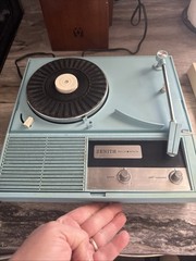 Vintage Zenith B505B Solid State Portable Record Player 33 & 45 rpm Blue READ!!