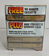 3 Sealed AMPEX Plus Series 90 Minute Blank Cassette Tapes & Stackette Case 70’s