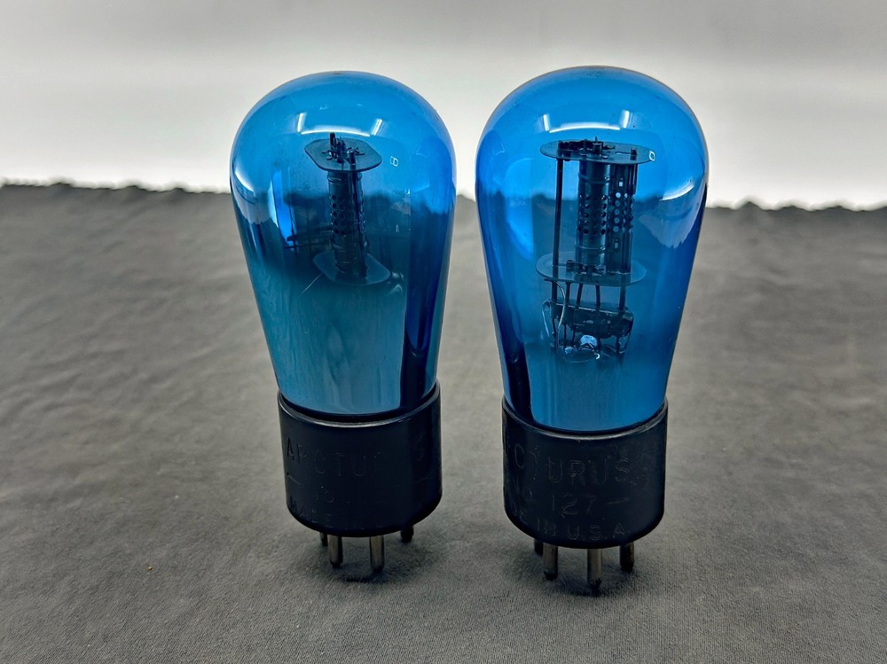 Matched Pair Arcturus No 127 Blue Globe Tube Engraved Base Tests Strong
