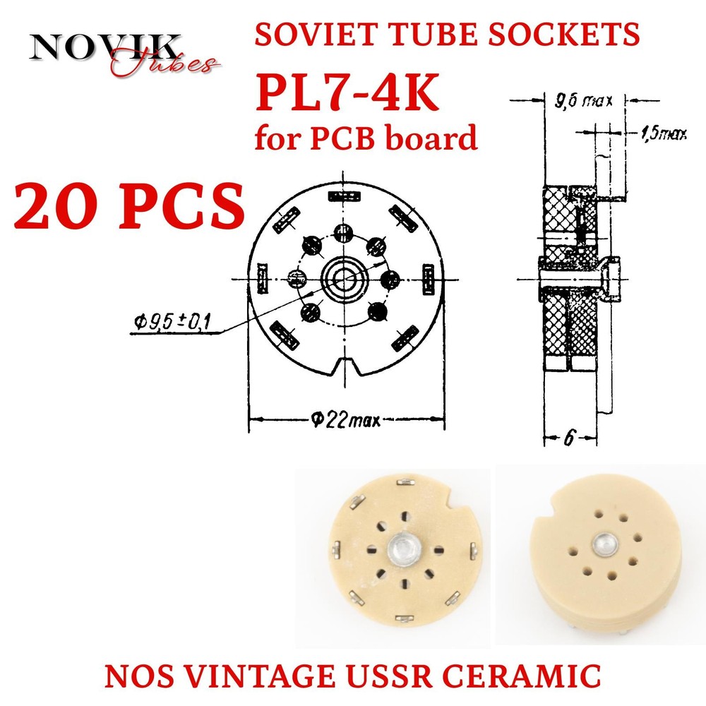 7 Pin PCB Board Mount Ceramic Sockets Soviet Vintage Silver Plated Pins 20pcs