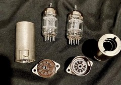 Vintage GE 6201 5 Star Gray Plate Tube Pair w/ Original Sockets & Shields