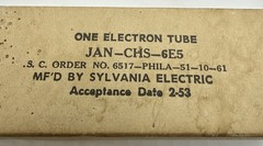 1-NOS Sylvania JAN CHS 6E5 Vacuum Tube – 1950’s Vintage Electron Ray Tuning Eye