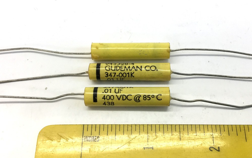 20 NOS Vintage Yellow Film Wrapped Gudeman Capacitors .01 uf 400 v