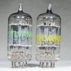 Pair Sylvania 12AX7/ECC83 Long Gray Plate O-Getter Made in USA Strong
