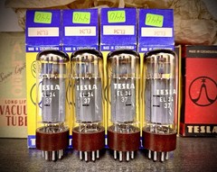 4 NEW/NOS TESLA EL34 TUBES W/BROWN BASE, FLAT TOPS, WELDED PLATES, *440*MATCHED!