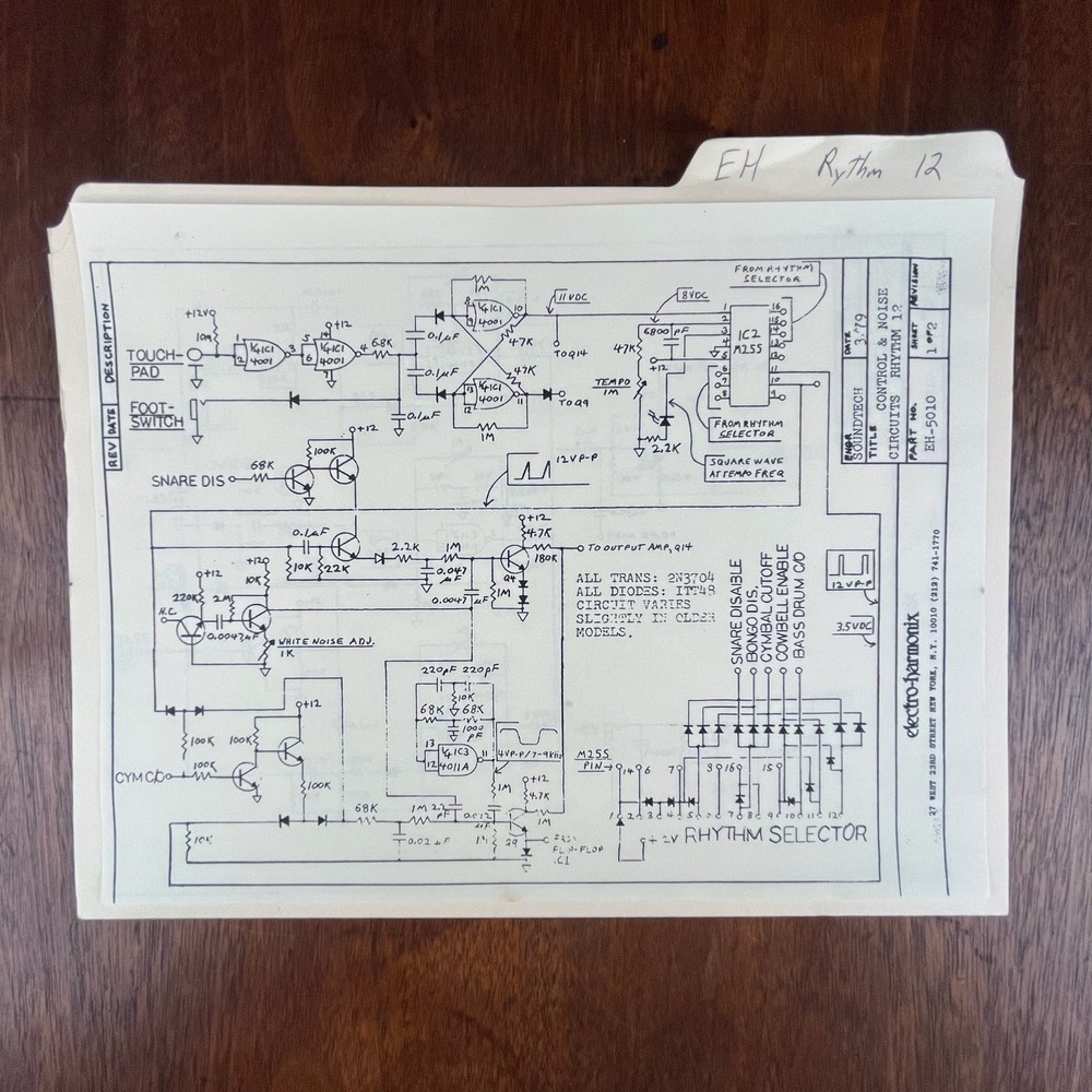 VINTAGE 1970’S ELECTRO-HARMONIX RHYTHM 12 SCHEMATICS (COPY)