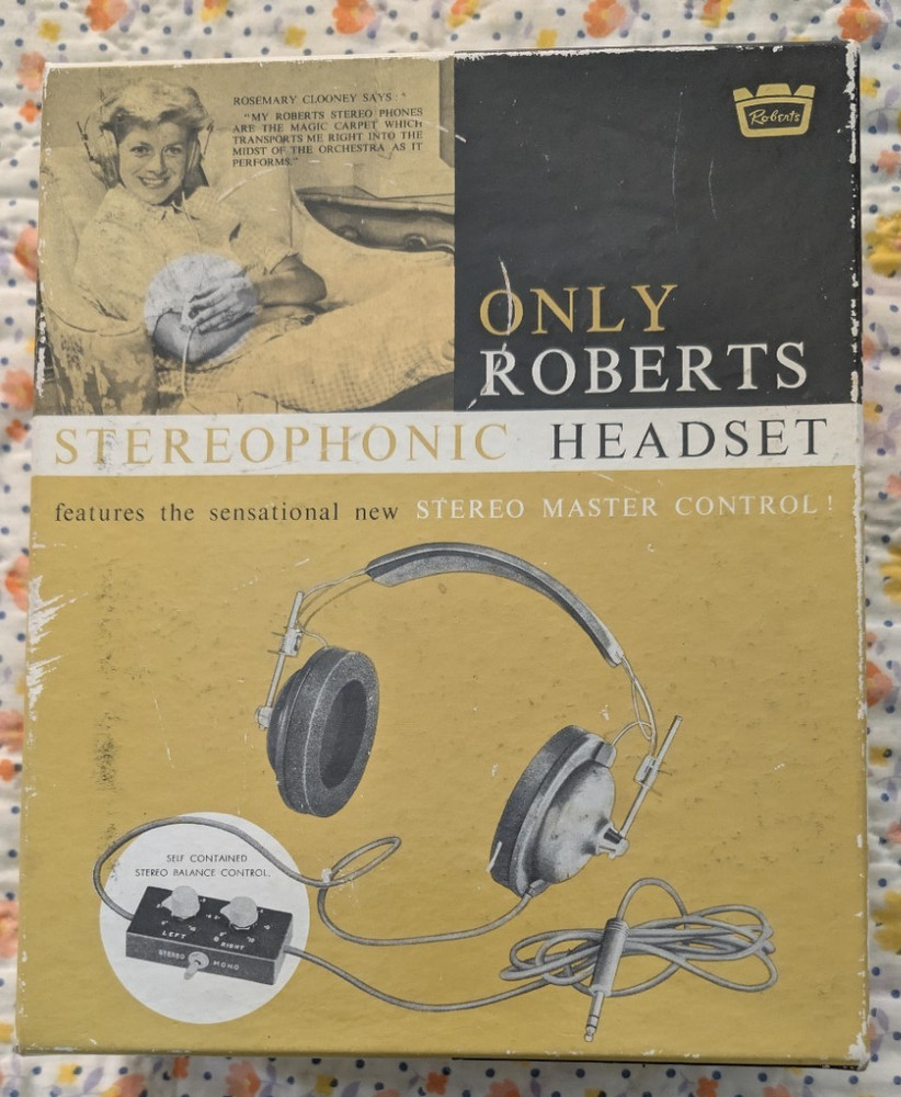 Rare Vintage Roberts 54-55 Stereo Headset Headphones Original Box & Papers 1963