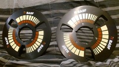 Set of Basf Emtec Rmgi Pyral style studio master tape reels.