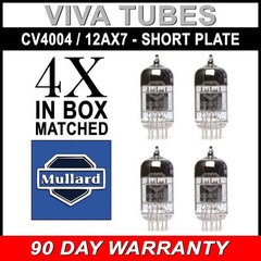 New Gain Matched Quad (4) Mullard Reissue CV4004 / 12AX7 Low Noise Vacuum Tubes