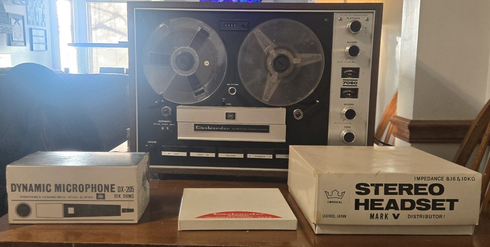 Dokorder 7060 Reel-to-Reel 4-Channel Recorder, Imperial Headset, Microphones