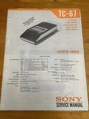 Sony TC-67 Cassette Tape Corder Recorder Service Manual Original OEM USA