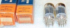1957 NOS NIB PAIR 12AX7 WESTINGHOUSE TUBES BLACK PLATES SQUARE GETTER ECC83 7025