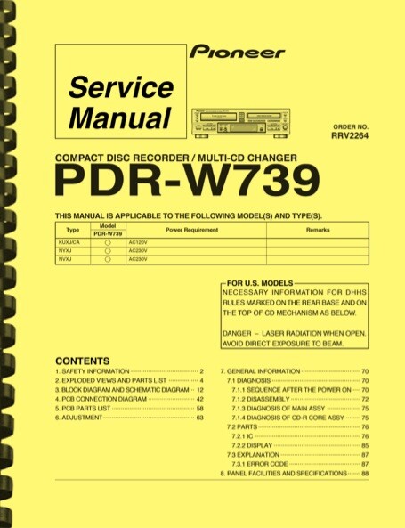 Pioneer PDR-W739 Compact Disc Recorder Multi-CD Changer SERVICE MANUAL