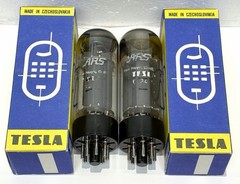 Pair TESLA Labeled ARS EL34 6CA7 Tubes Overlapping “O” Getters Matched For GM