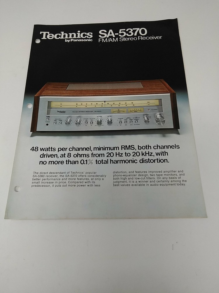 Vintage Technics SA-5370 Stereo Receiver Brochure Pamphlet Booklet 1970’s