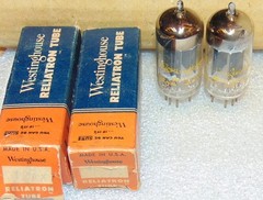 1957 NOS NIB PAIR 12AX7 WESTINGHOUSE TUBES BLACK PLATES SQUARE GETTER ECC83 7025