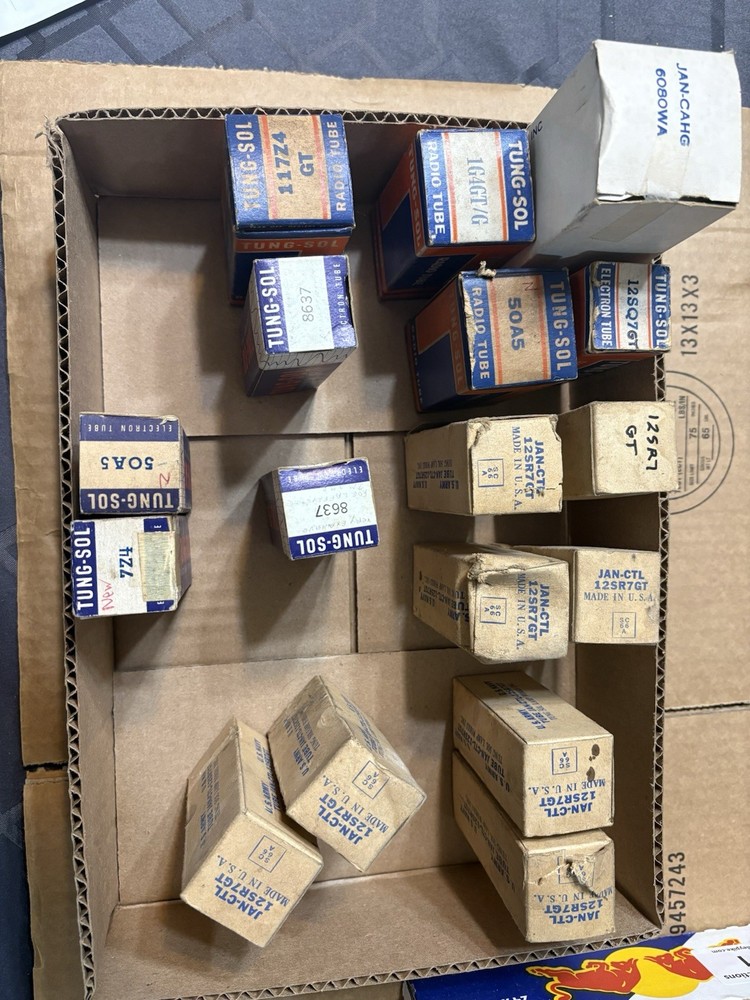 Lot of 17 Vintage Vacuum Tube Boxes Tung-Sol JAN Military 12SR7GT 50A5