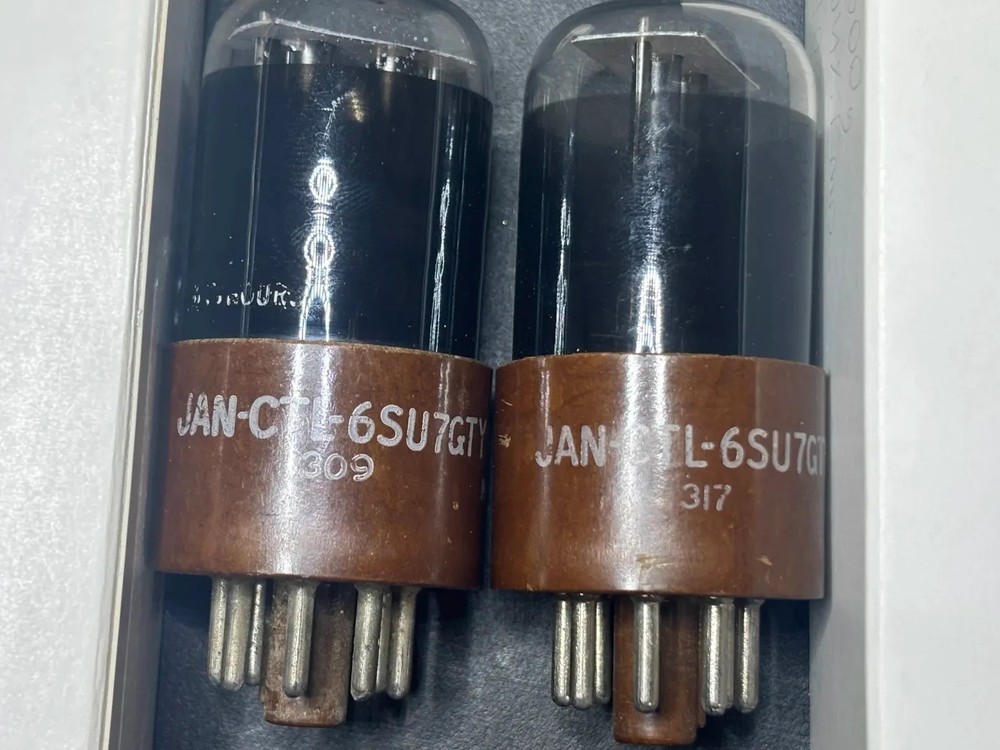 TungSol JAN CTL 6SU7GTY Matched Pair Perfect NOS Quality Brown Plate Black Glass