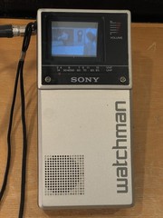Sony Watchman Portable CRT TV Made in Japan w/ Case & Sony Plug- Video In Tested