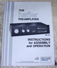 Nice Original Hafler DH-101 Preamp / Preamplifier Service Manual Guide Assembly
