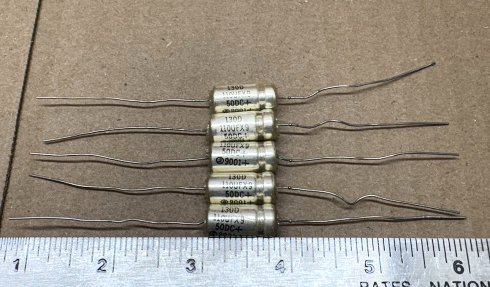 Sprague 130D 110uF 50V Wet Tantalum Axial Capacitors NOS Date Code 9001 Lot of 5