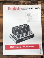 McIntosh MC-240 MC 240 Tube Amplifier Owner / User Manual *Original*