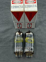 (2) Raytheon 12BH7A Tubes Gray Plates O Getters Korean Made Tests NOS Amplitrex