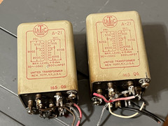 pair of vintage A-21 UTC Line Transformers 1965 United