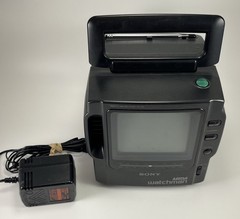 Sony Mega Watchman FD-525 Portable TV AM FM Radio Tested Working Adapter Camping