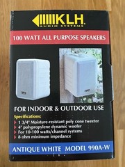 New—KLH 990A-W 100Watt All Purpose Speakers Antique White Indoor Outdoor