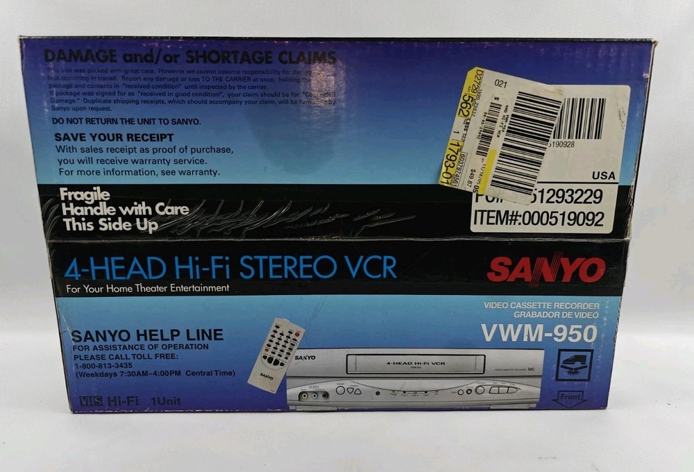 SEALED Sanyo VWM-950 VHS Player 4-Head Hi-Fi Stereo VCR + Remote New NISB