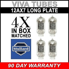 Brand New Gain Matched Quad (4) Mullard Reissue 12AX7 LONG Plate Vacuum Tubes