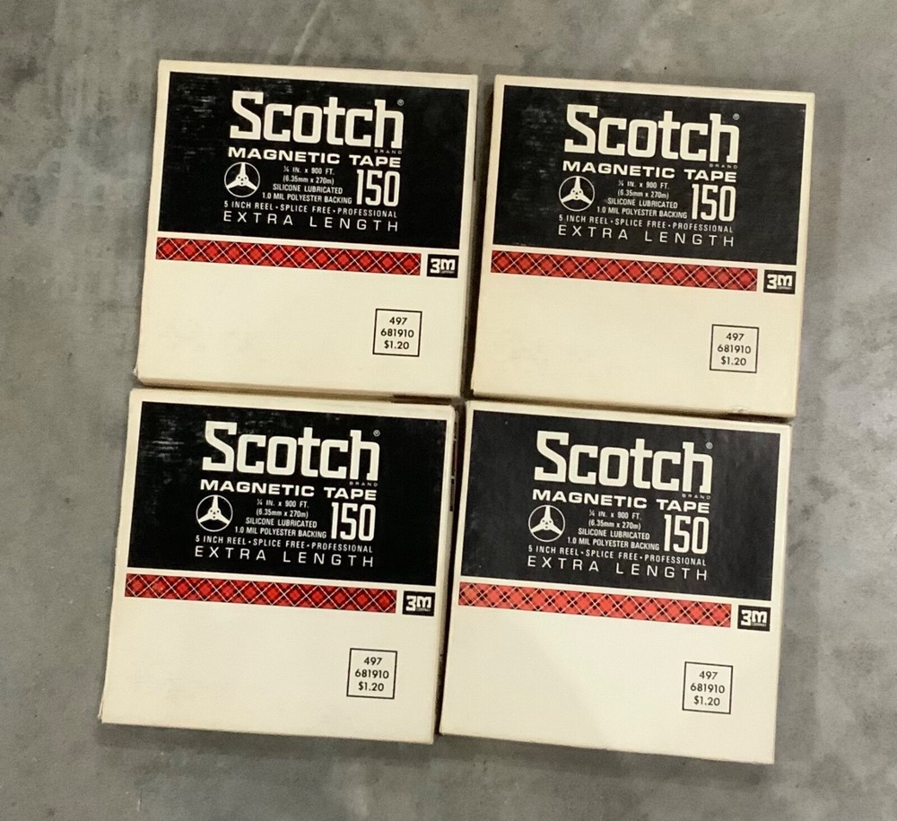 Lot of 4 Vintage Scotch 3M Magnetic Tape 150, 1/4″ x 900′, 5″ Reels
