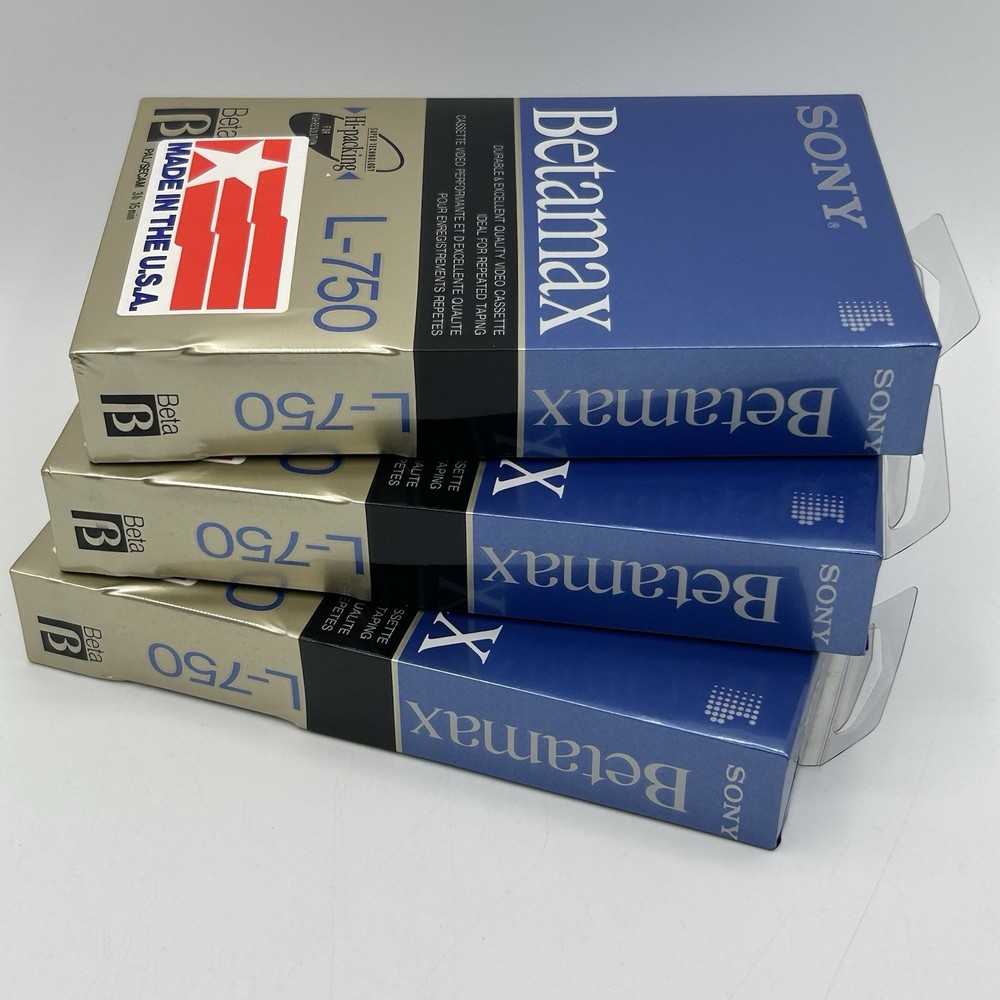 Vtg Sony Betamax L-750 (3) Betamax Video Cassette Tape Hi-Packing, NOS