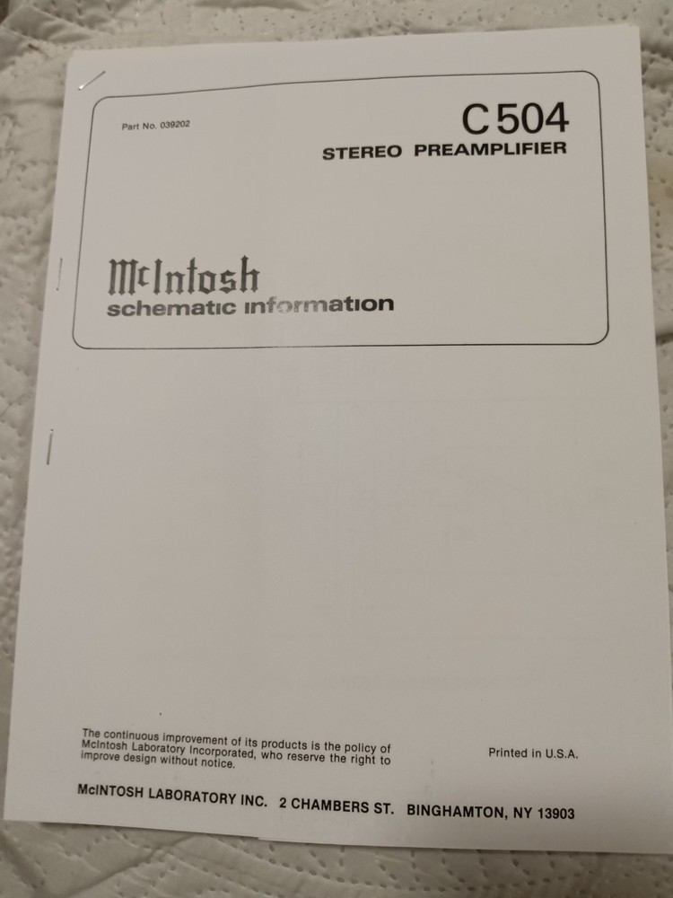 MCINTOSH C 504 Pre Amplifier Service Manual Photocopy
